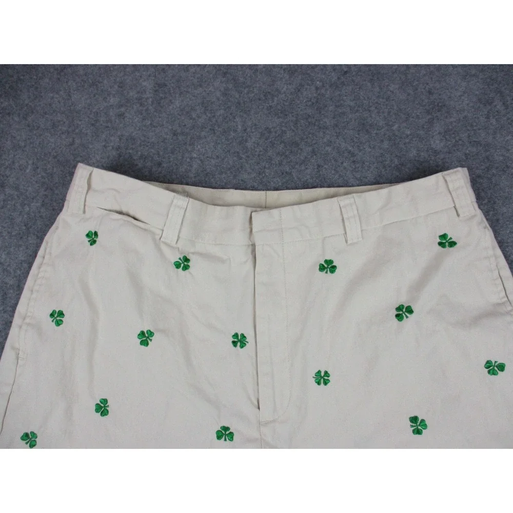 Orvis Shorts Mens 38 Off White Cream Green Clovers Floral Chino Embroidered VTG